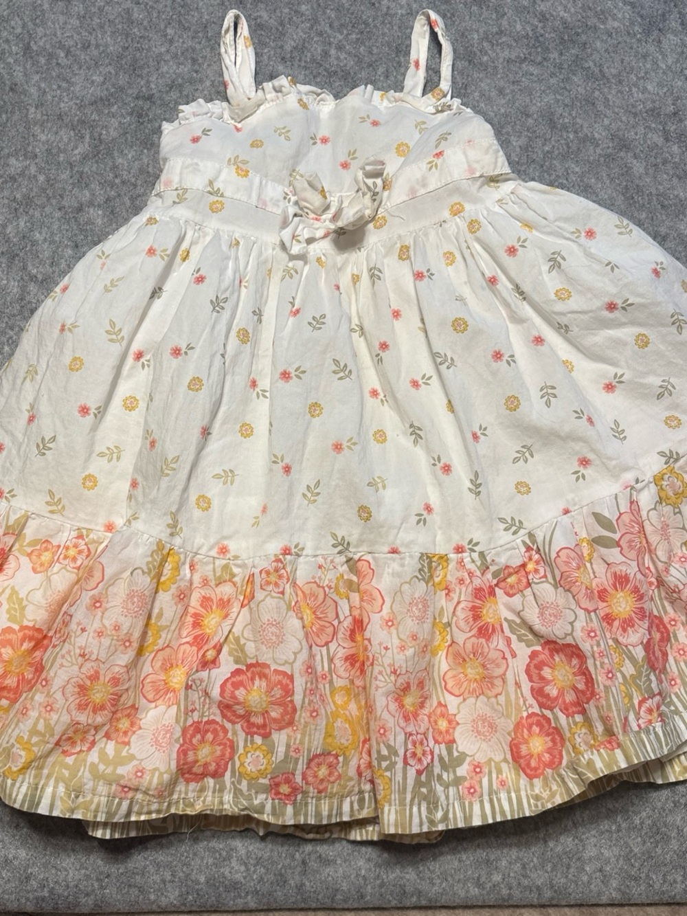 Tahari White Sundress with Pink and Yellow Floral Border